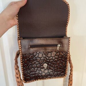 Brown Textured Leather Crossbody Bag